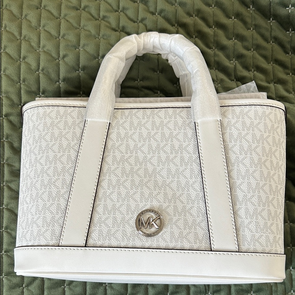 Michael Kors Cream Satchel with Silver Accents - Picture 1 of 3